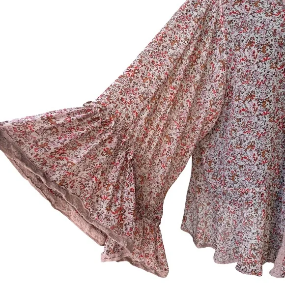 Free People Lola Printed Open Front Kimono (front tie string removed), Sz M - Picture 12 of 15